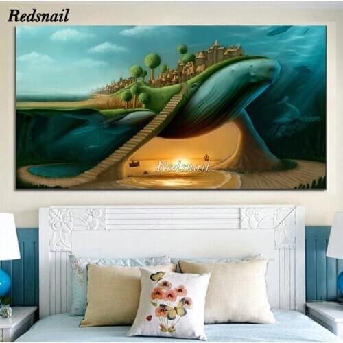Large Hotselling 5D DIY Diamond painting Full Diamond embroidery mosaic Wall Art Abstract Surrealism Whale And Castle EE960
