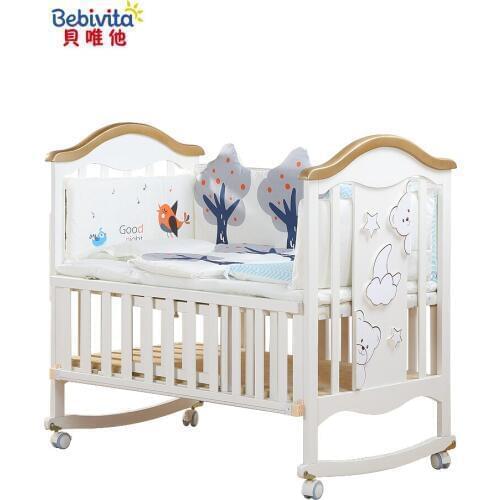 Bebivita Baby Bed Solid Wood European Multifunctional White Bebe bb Bed Cradle Bed Neonatal Stitching Bed Luxury Solid Wood