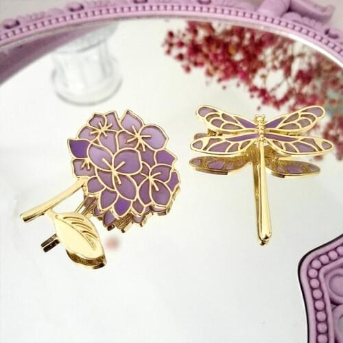Elegant Metal Purple Dragonfly Lilac Plant Animal Brooch Scarf Bag Clothes Lapel Pin For Women And Man Party Collar Accessories