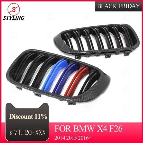 X3 F25 front bumper lip grill For BMW X4 F26 Carbon Fiber&Plastic ABS front grille gloss black 3 color dual slat 2014 2015 2016