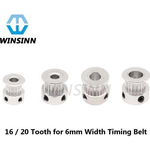 GT2 Pulley 16 20 Teeth 3.175mm 4mm 5mm 6mm 6.35mm 8mm Bore 6mm Width Timing Belt Pulley Wheel Aluminum for 3D Printer