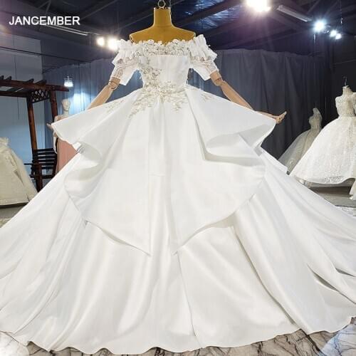 HTL2123 Short Sleeve Luxurious Boat Neck Crystal Beading Sequined Wedding Dress 2021 For Woman Ball Gowns