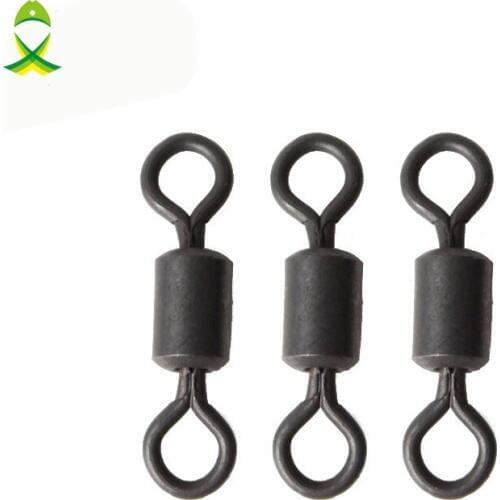 JSM 100pcs Matte Black Fishing Rolling Swivels Carp Rigs Long Body Fishing Swivel Connector Carp Fishing Accessories Tackle