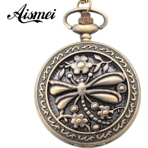 Pocket watch wholesale antique fashion High Quality retro alloy dragonfly pocket watch 5pcs/lot