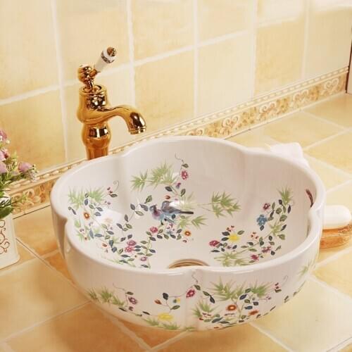 Jingdezhen ceramic sanitary ware art counter basin wash basin lavabo sink Bathroom sink chinese ceramic basin sinks flower bird