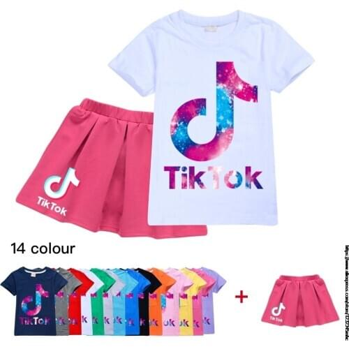 Tik Tok Girls Clothing Sets Summer Toddler Girls Clothes Kids Tracksuit For Girl T-shirt Skirt 2Pcs Suit Children Clothing