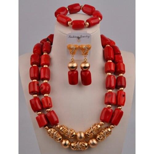 Red Coral Jewelry Set Nigerian Wedding African Coral Beads Bridal Jewelry Sets 21-F2-2