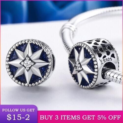 LByzHan 925 Sterling Silver Snowflake & Star Blue Enamel Dazzling CZ Beads fit Original 3mm Bracelets for Women C205