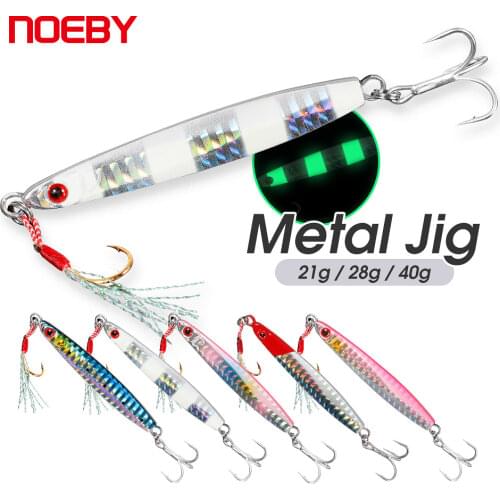 NOEBY Lead Jig Fishing Lure Slow Jigging 78 85 95mm 21 28 40g 3D Eyes Hard Lead Fish sea Bait NBL1004N for Sea Bass Fishing Lure