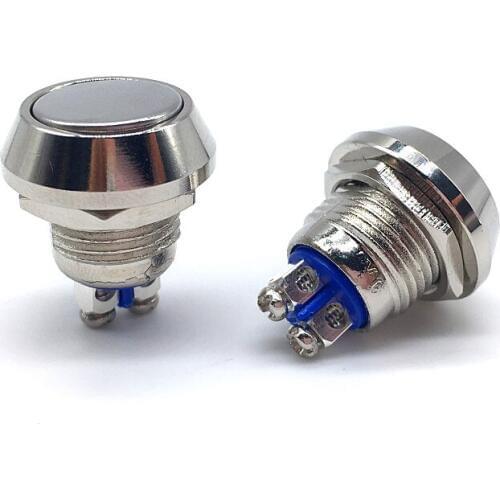 5pcs 12mm reset metal push button switch 2A36VDC ball Flat head copper plated nickel car horn door Control Switch