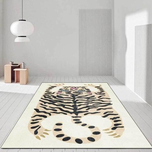 Cute Cartoon Carpet Imitation Tiger Skin Pattern Morandi White Yellow Pink Green Living Room Bedroom Bedside Rug Floor Mat Tapis