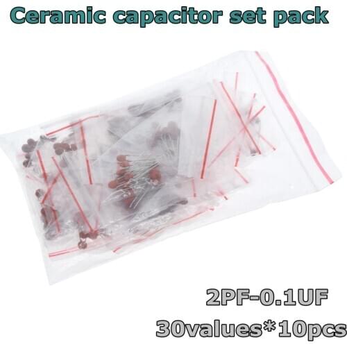 300pcs/lot Ceramic capacitor set pack 2PF-0.1UF 30values*10pcs Electronic Components Package capacitor Assorted Kit samples Diy