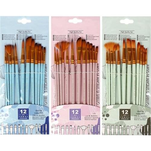 12Pcs Watercolor Paint Brush Pen Set for Learning Diy Nylon Hair Wooden Handleoil Acrylic Painting Art Paint Brushes Supplies