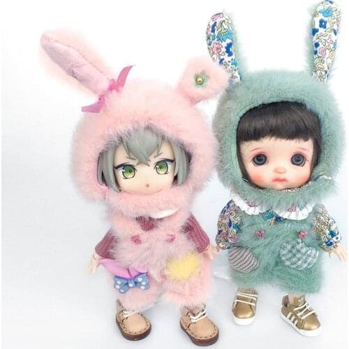 New 16cm BJD Ob11 Doll Clothes Cute Plush Suit Bunny Ears 1/12 Doll House GSC Obitsiu 11 Universal Accessory Kawaii DIY Gifts