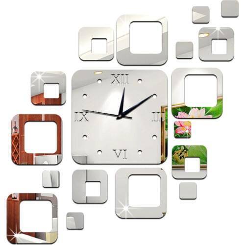 2017 New Freeshipping Creative selling acrylic clock home decorating the living room quiet square mirror wall clock quartz clock