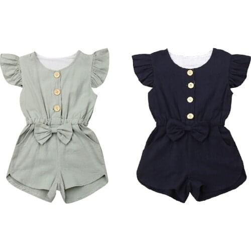 NEW 2020 Kids Baby Girls Summer Romper One Piece Jumpsuit Outfits Toddler Clothes Sunsuit l Button Sleeveless Ruffle Romper
