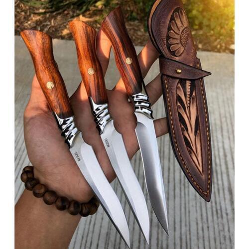 M390 Steel Fixed Blade Knife Outdoor Tools Tatical Camping Hunting Straight Knife Carved Leather Sheath Survival Knife