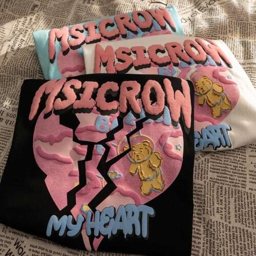 Love Short-sleeved T-shirt Women with Broken Foaming Heart Print Shirts for Women Graphic Tees Women