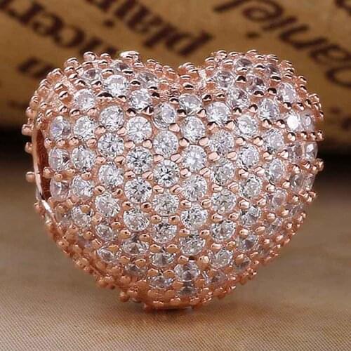 Original Rose Pave Open My Heart Clip Lock Stopper Beads Fit 925 Sterling Silver Bead Charm Bracelet Bangle Diy Jewelry