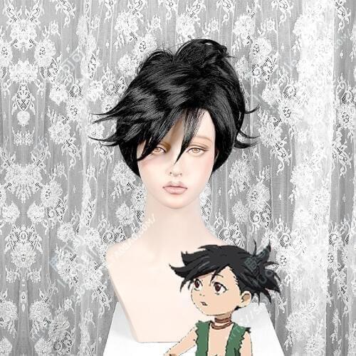 Anime Osamu Tezuka Classics Dororo Pure Black Side Short Hair With Tiger Card Warrior Head Cosplay Costume Wig + Free Wig Cap