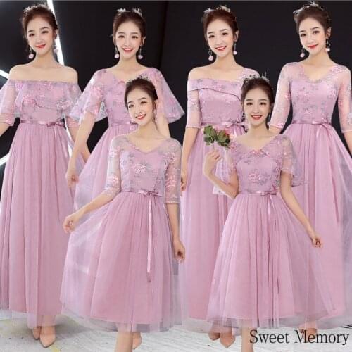 2021 Girl Dress Sweet Memory Summer Robe A-line Ankle-length Mesh Pink Gray Simple Embroidery Lace Elegant Bridesmaid Dresses