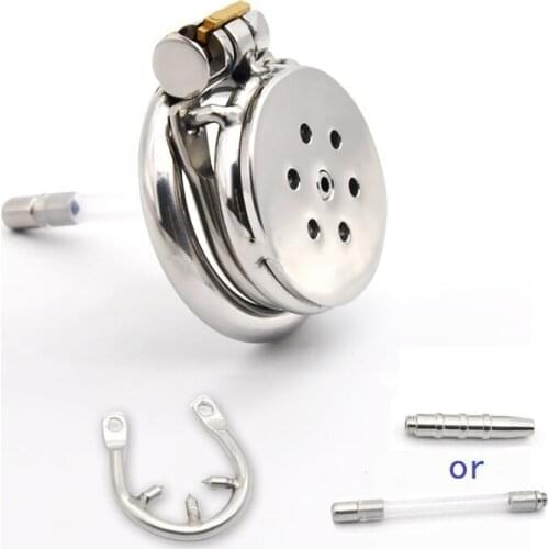 Stainless steel Chastity Device Flat Cock Cage With Antioff Ring Penis Plug CBT Sex Toys For Men chastity Belt