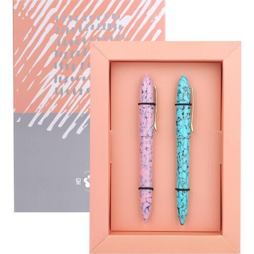 Luxury 2pcs Fountain Pen Gift Set Gold Clip Acrylic 0.5mm F Nib Writing Ink Pen Couple Pens with Gift Box School Office Supplies