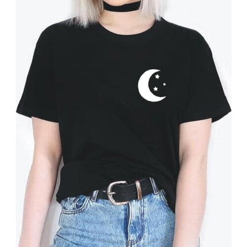 Star Moon Pocket Print Women T Shirt Short Sleeve T Shirt Femme Summer Harajuku Tee Shirt Femme Plus Size Tshirts Women Tops