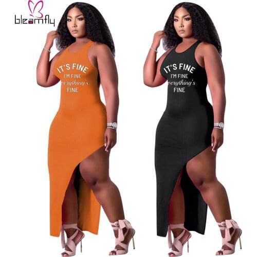 Sexy Long Maxi Etter Printed Dress Women Sleeveless Robe Femme Summer Elegant Tank Dresses Tunics Vestidos Plus Size 4xl 5XL