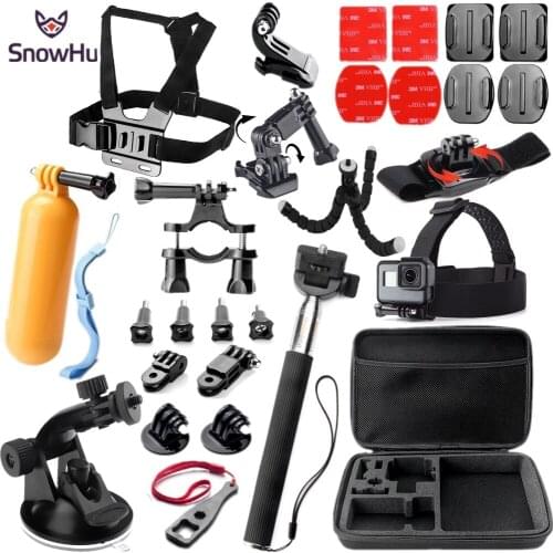 SnowHu for Gopro Accessories Set for selfie stick GoPro Hero 9 8 7 6 5 4 for Eken h8r for yi 4K EVA case action camera GS32