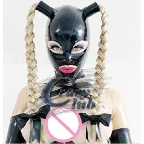 Crazy club_Customized Latex Sexy New hot sex products women woman girl Latex wig Mask Twist braids female pigtail hoods Fet