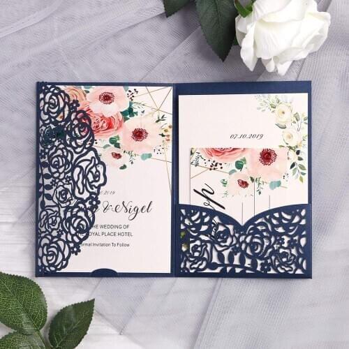 Laser Cut Wedding Invitations Cards with envelopes Burgundy Navy Blue White Gold for Wedding Bridal Shower Baby Shower 100pcs