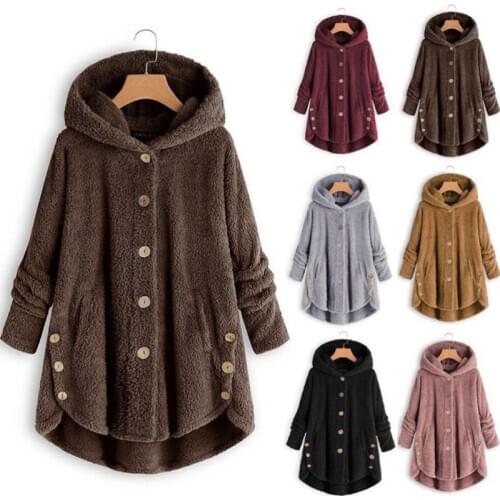 Hooded loose sweater outerwear woman 2021 autumn winter coat women sweater turtleneck fashion button coat women fluffy jackets