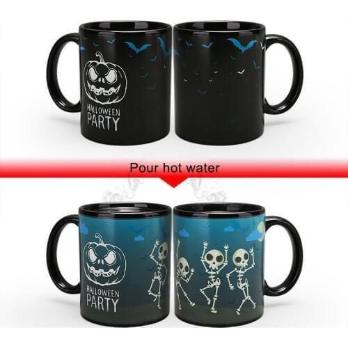 Creative pumpkin skeleton discoloration Mug,Color Changing Cup Ceramic Discoloration Coffee Tea Milk Mugs Halloween Gifts