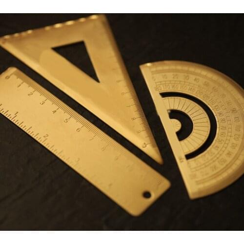 Vintage Brass Straight Ruler For Students Creative Metal Triangle Protractor Stationery Measuring Tool School