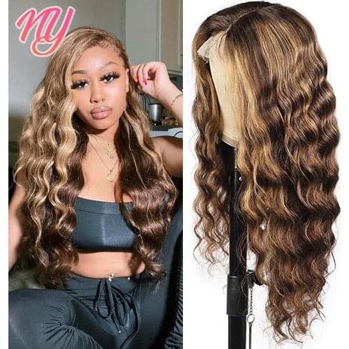 NY Remy Hair Lace front wig Highlight Human hair wigs Loose deep P4/27 Honey Blonde Ombre hair wigs for Black Women Brazillian