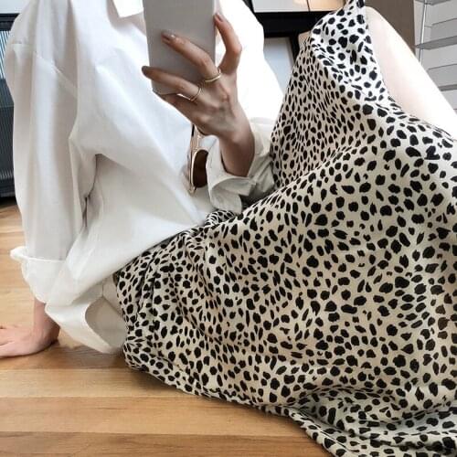 2020 A-Line Leopard Print Summer Stretch High Waist Long Skirt Casual Faldas Jupe Femme Saia Women Satin Skirts