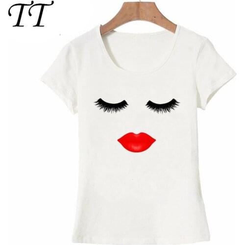Summer Women T-Shirt 2021 New Fashion Lips and Lashes Design T-Shirt Girl Casual Tops Female Tees Funny Woman Short Sleeve