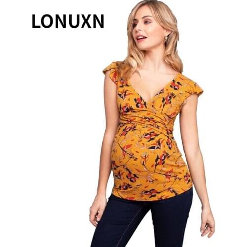 Women Pregnancy Clothes Nusring Top Maternity Tops V-neck Short Sleeve Shirt Printed Floral Blouse Breastfeeding Tops Shirts
