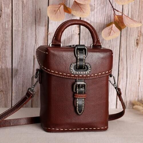 Genuine Leather Ladies Mini Tote Bags 2021 Spring Vintage Cowhide Women Small Shoulder Bags Leisure Solid Color Messenger Bag