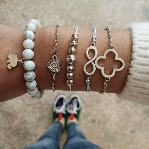 Retro Bracelets For Women Geometric Beaded Charm Bracelets Cutout Love Heart Friendship Bracelet Sphere Adjustable Girl Jewelry