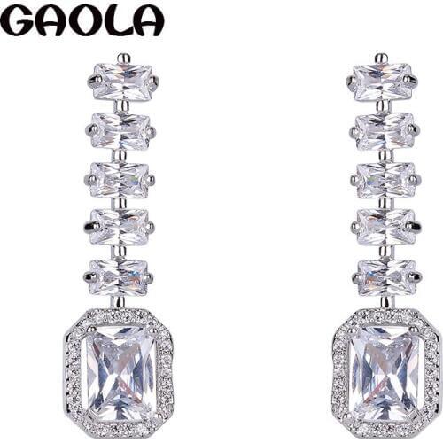 GAOLA Fancy Geometric Dangle Square AAA Clear Cubic Zirconia Drop Earrings For Women