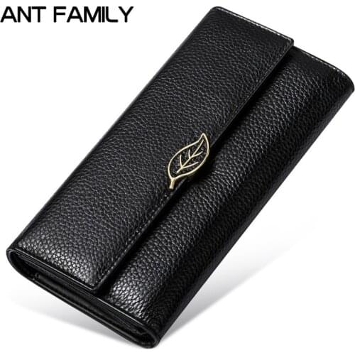 2020 Capacity Genuine Leather Women Wallets Long 3 Fold Purse Fashion Female Clutch Ladies Real Leather rfid Hasp Wallet Black