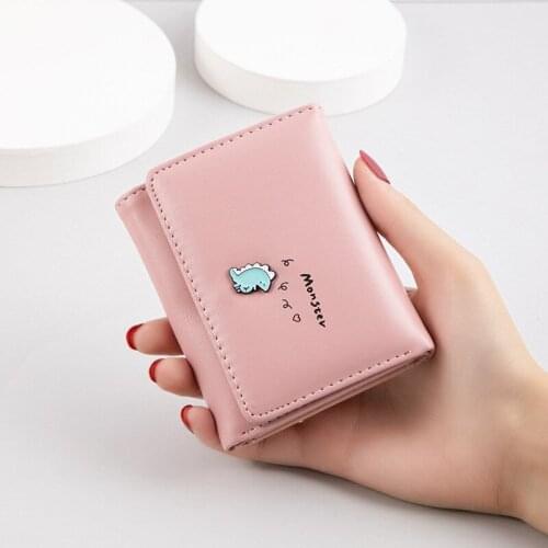 Women Cute Small Dinosaur Wallet Buckle Folding Girl Wallet Brand Designed Pu Leather Coin Purse Female Card Holder Money Bag