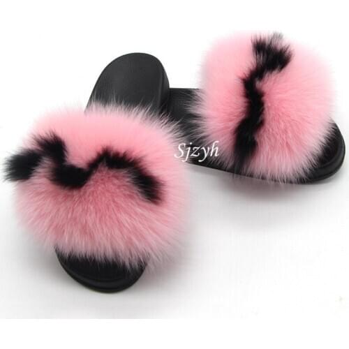 Winter Ladies Cute Rainbow Shoes Womens Fluffy Raccoon Fur Slippers Childrens Plush Slides Female Furry Flip Flops Big EU32-46