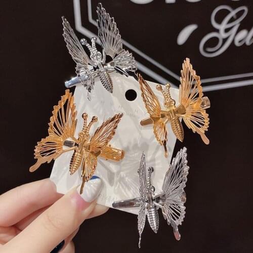 1PC Bangs Clip Will Move Simulation Butterfly Hairpin Headdress Rhinestone Duckbill Clip For Women Girls Hold Hair Accessories