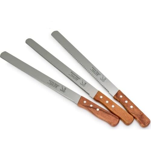 1pc Wooden handle bread knife toast slicer serrated knife stainless steel cake spatula coarse tooth young tooth