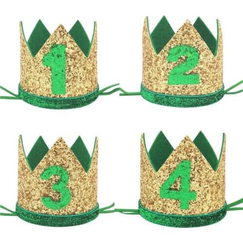 1pcs Jungle Safari Number 1 2 3 Year Glitter Crown Headband Happy Birthday Crown Baby Shower Wild 1st Birthday Party Decoration