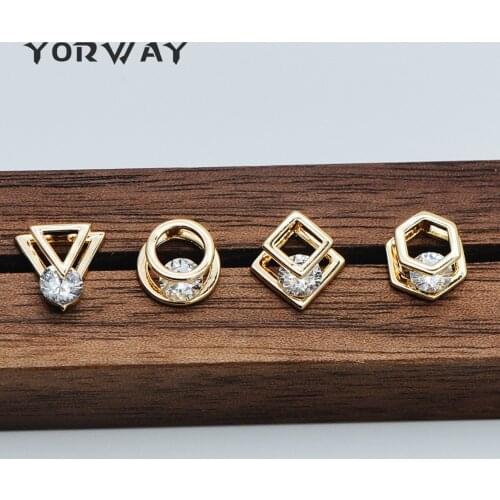 10pcs CZ Paved Gold Geometric Beads, Gold Plated Brass Charm Links, Triangle Round Square Hexagon (GB-417)