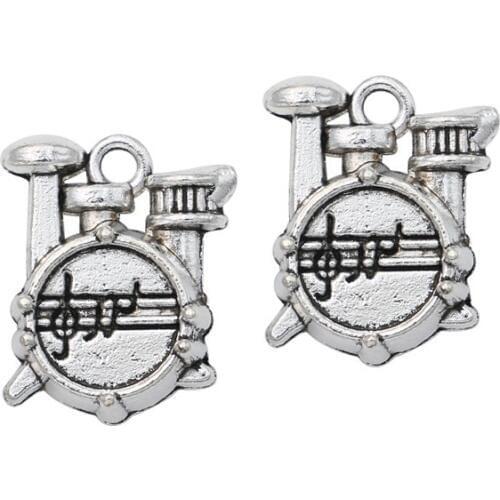 10pcs Antique Silver Plated Music Charms Pendants for Jewelry Making DIY Handmade Craft 17x12mm